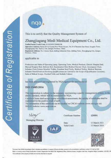 China ZHANGJIAGANG MEDI MEDICAL EQUIPMENT CO., LTD. Certificações